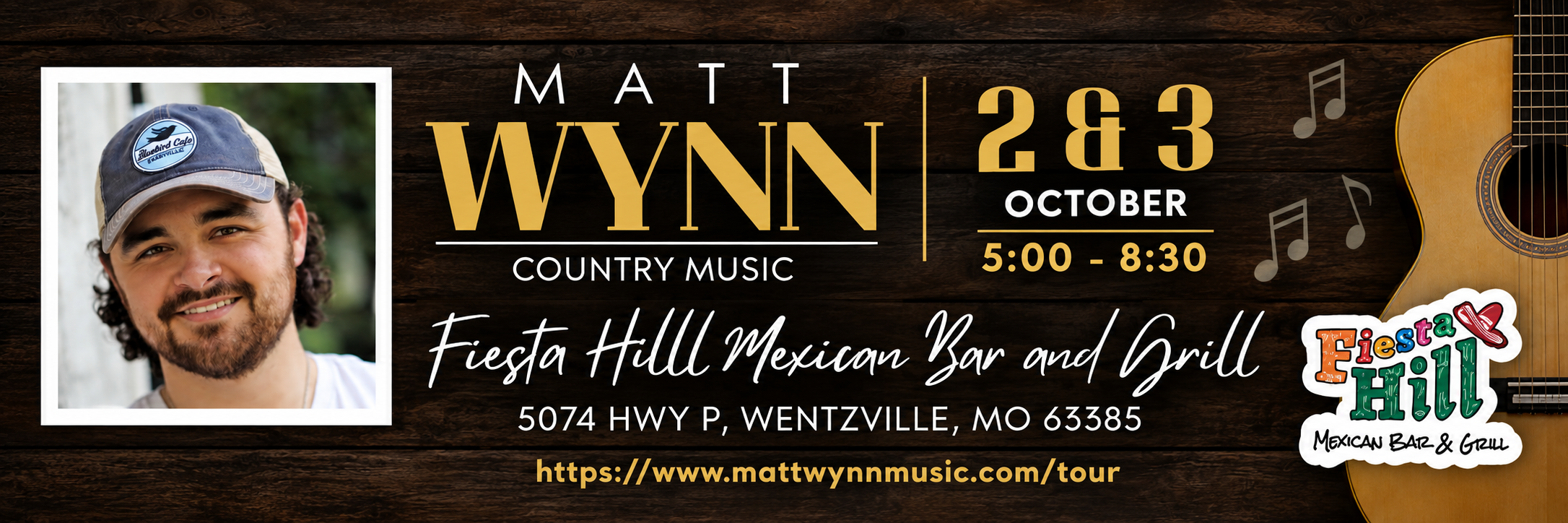 Country Music Singer/Songwriter Matt Wynn, performing two nights at Fiesta Hill Mexican Restaurant, Flint Hill